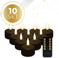 Black LED tealight candles with D4.1 x H5 cm dimensions in four-pack for flameless lighting