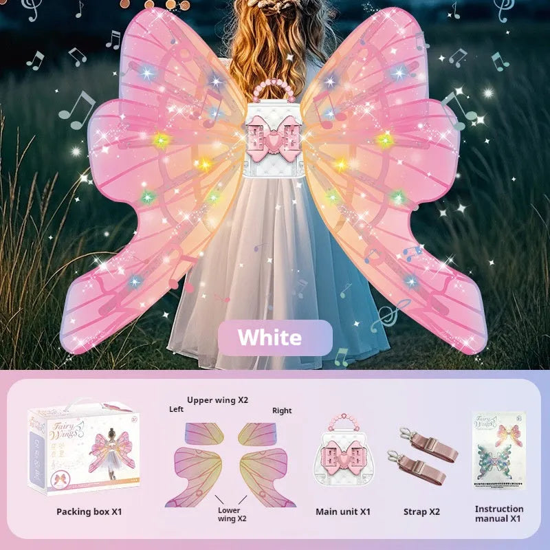 Children's electric butterfly glowing wing toy in pink backpack style with fan sound for girls aged 4-6