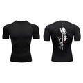 Men's short sleeve shirt with sword pattern print in lightweight polyester blend fabric