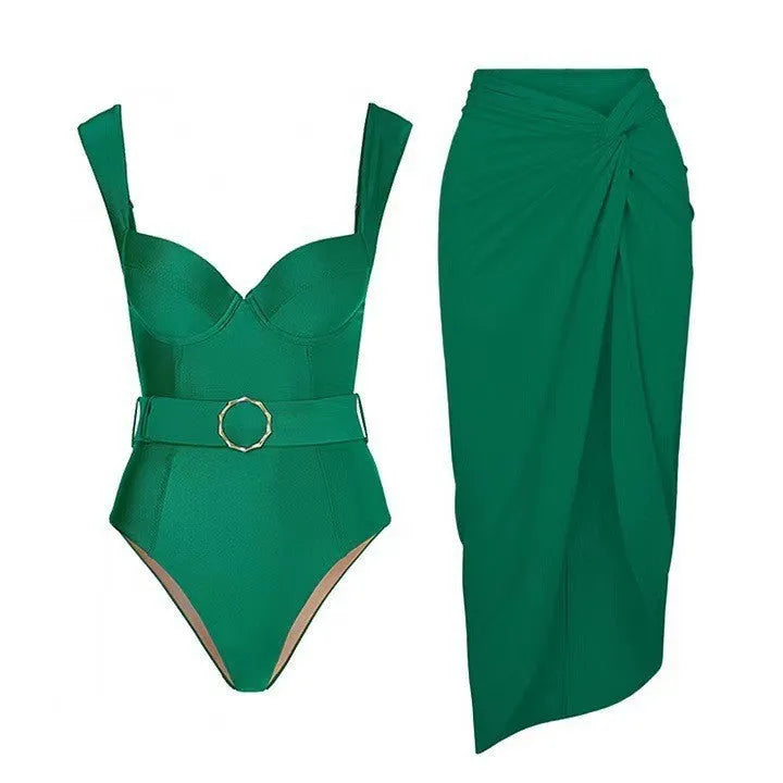 Women's gauze skirt one-piece swimsuit in polyester fabric