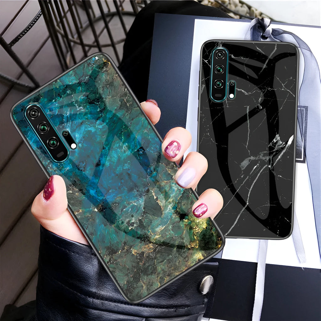 Honor 20 Pro marble glass phone case in red with anti-fall protection