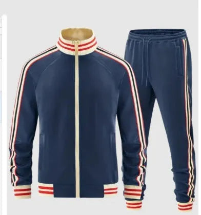 Turtleneck zipper cardigan trousers suit in polyester fabric with street style design