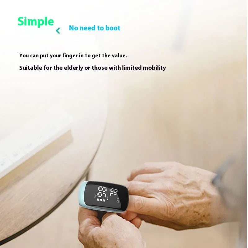 Rechargeable pulse finger clip oximeter with built-in battery in light blue, compact ABS design
