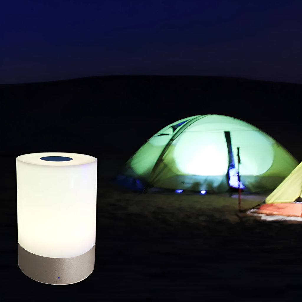 Creative home bedside night light LED lamp with dimmable white and colour light on a desk