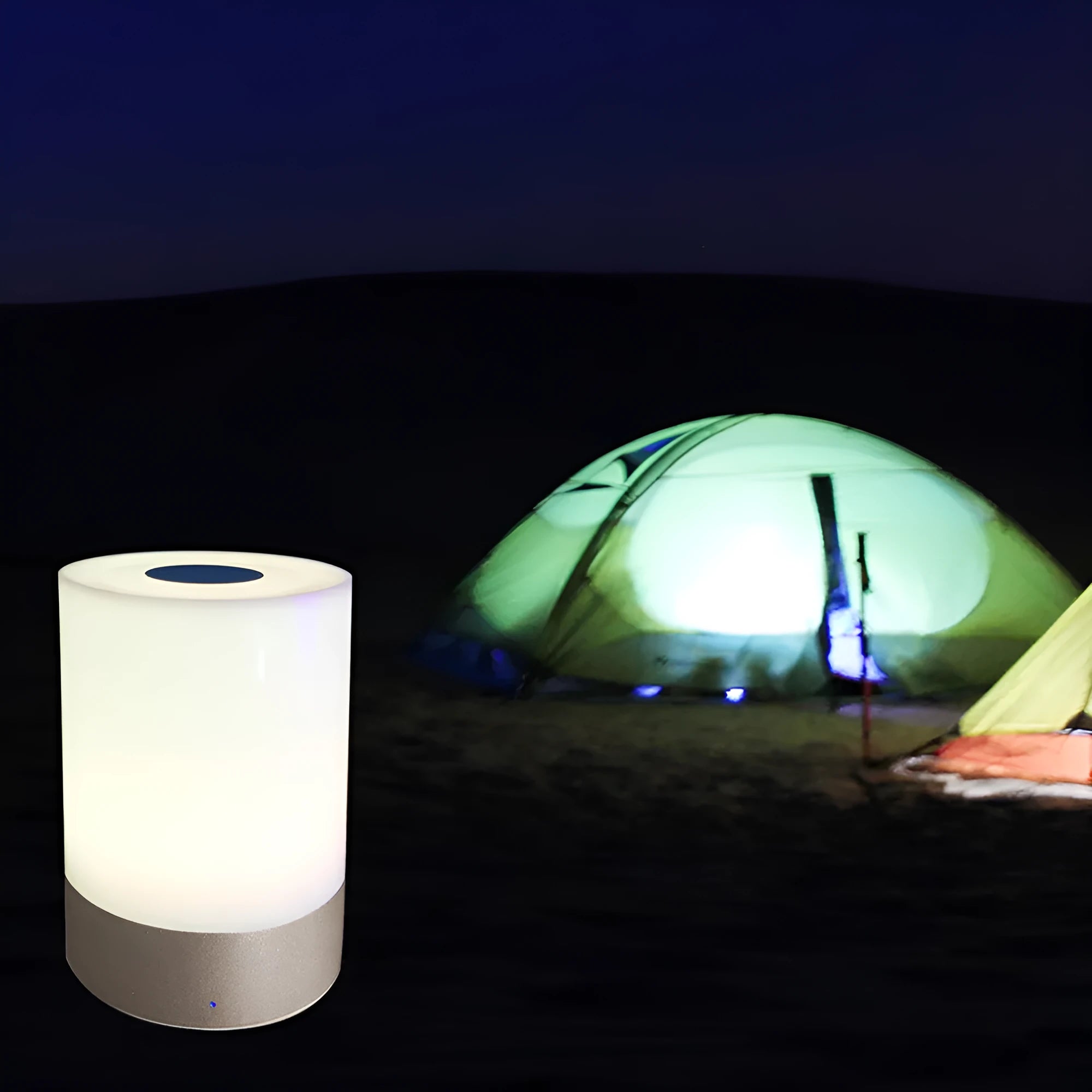 Creative home bedside night light LED lamp with dimmable white and colour light on a desk