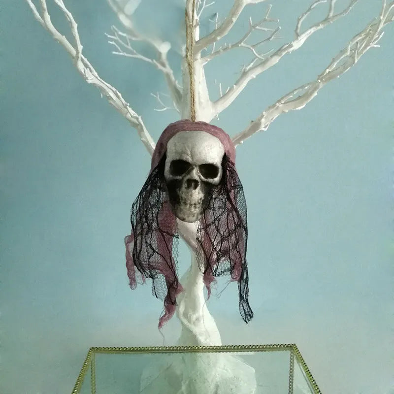 Foam Halloween skull hanging decor in purple colour on white background