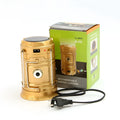 6 LED solar camping lantern with white light, two stainless steel hooks, and lightweight plastic body in black