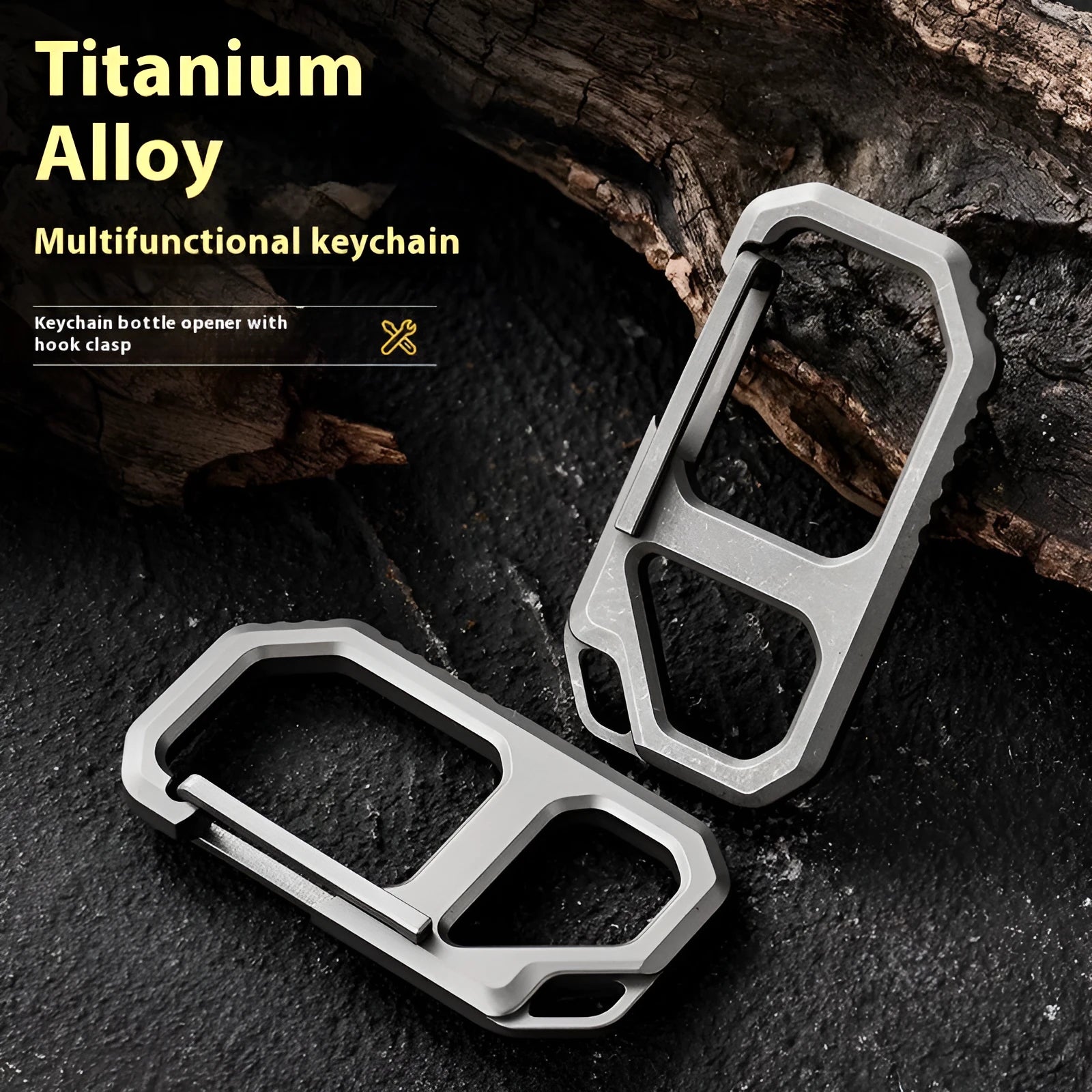 Creative EDC titanium alloy keychain survival tool with stainless steel ring, 18g, sand blasting finish