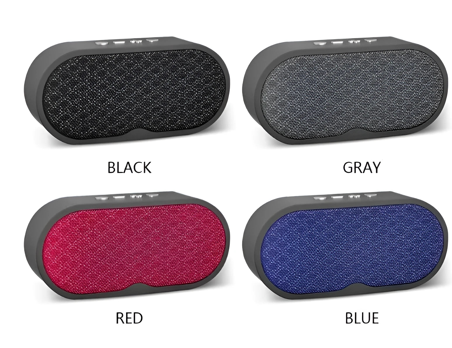Grey portable Bluetooth subwoofer speaker with HD microphone, USB port, and TF card slot on a table.