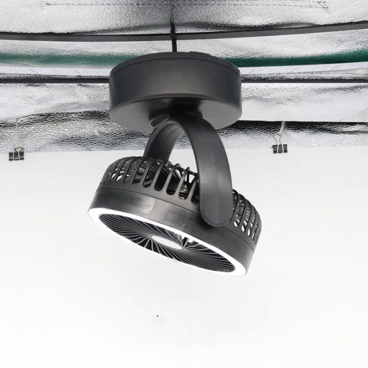 Black ABS tent LED fan light with combined ceiling fan and lantern, 17.5 x 12.9 x 22.0 cm, battery operated
