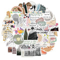 Pack of 50 graffiti colour cartoon waterproof stickers sized 4-6 cm for luggage and notebooks.