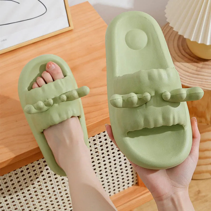 Deer horn design EVA flip flop slippers in light yellow on a non-slip sole.