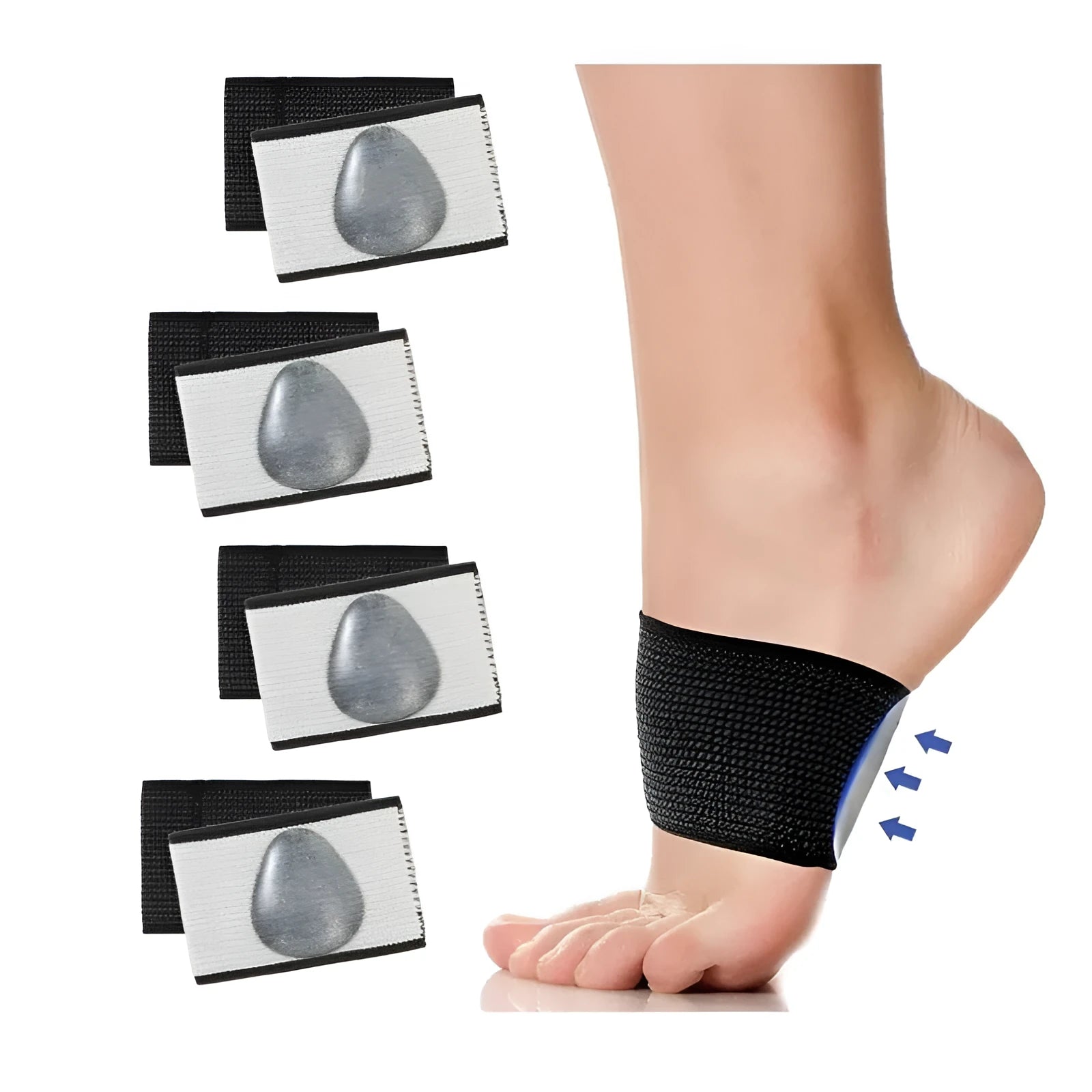 Elastic foot bandage with heart-shaped arch support pad in PU material