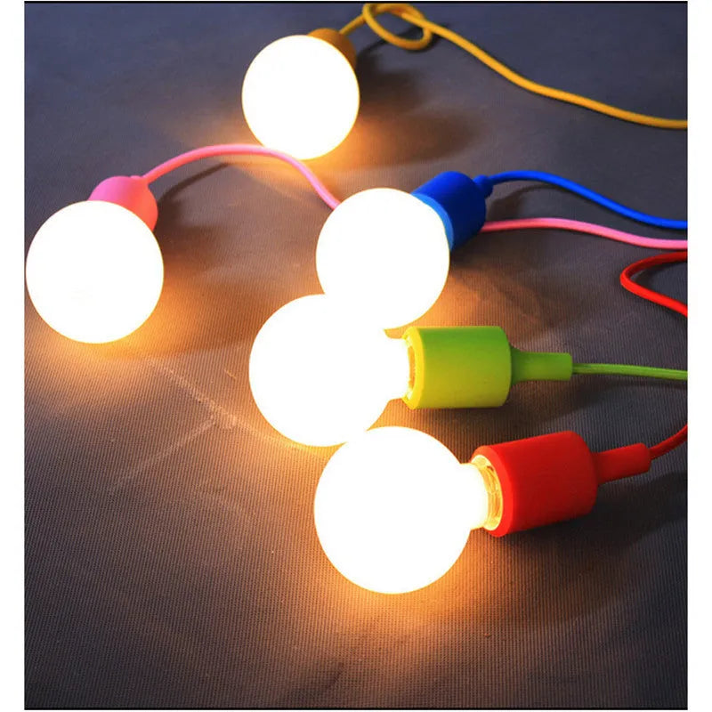 Coloured silicone ceiling light socket holder with E26/E27 base and 50cm wire