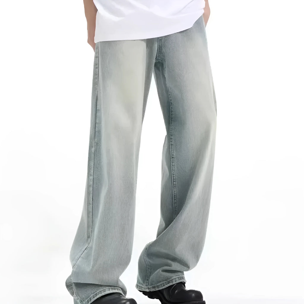 Blue loose-fit retro casual trousers made from rabbit fur with an elasticated waist.