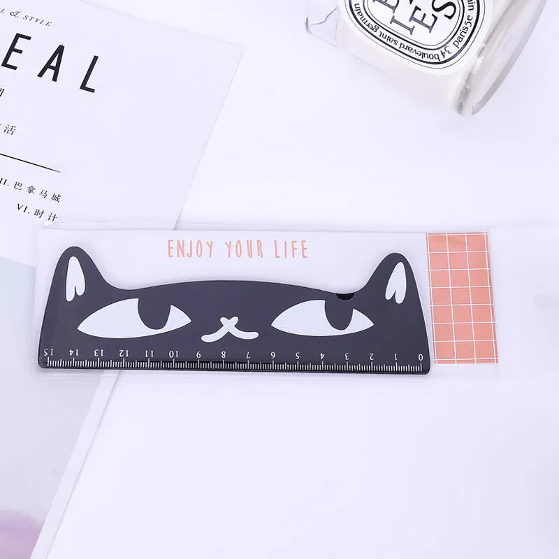 Kawaii cat wooden ruler 15cm in candy colour, available in black blue pink white, single OPP bag stationery