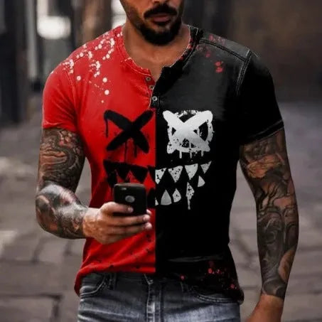 Men's 3D printed short sleeve polo shirt in bird eye cloth for summer sports wear