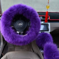 Three-piece wool and cashmere steering wheel cover in black on a car steering wheel