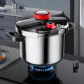 Stainless steel 6 litre pressure cooker with three-speed lid and non-stick interior