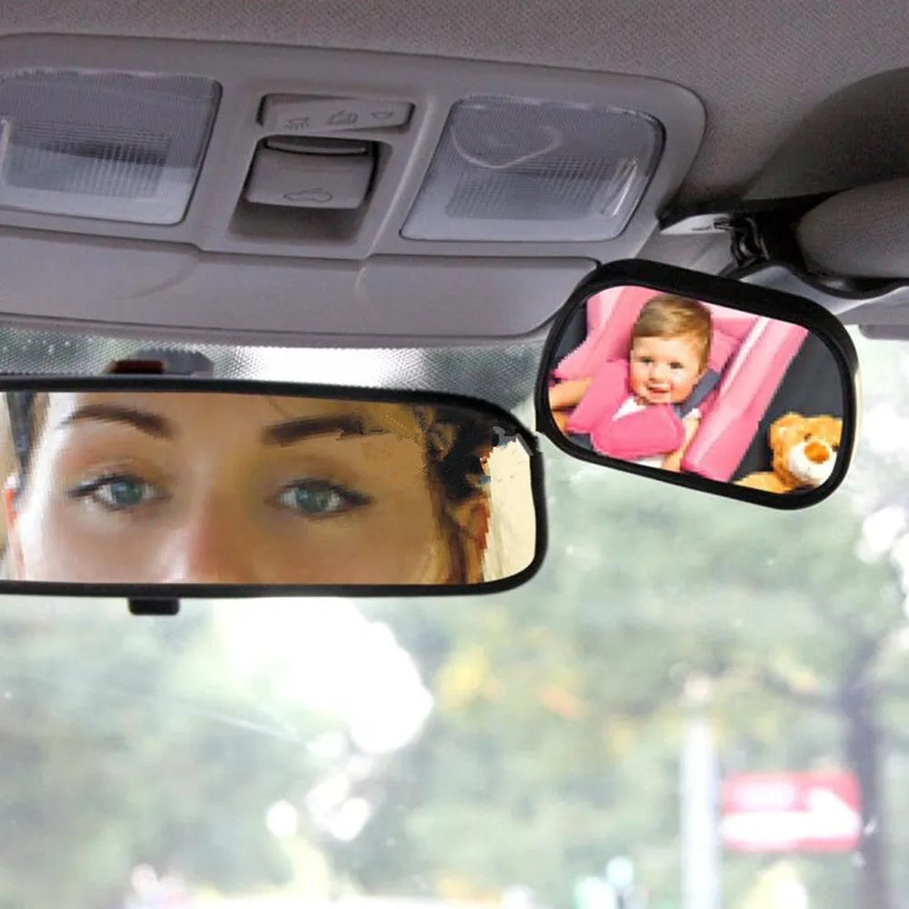 Black ABS mini car baby view mirror, 88 x 56 x 22 mm, adjustable convex mirror with visor and sucker bases