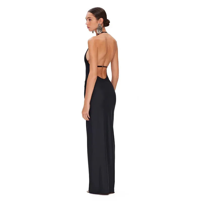 Plus size deep V-neck backless one-piece swimsuit with skirt set in black, nylon spandex fabric