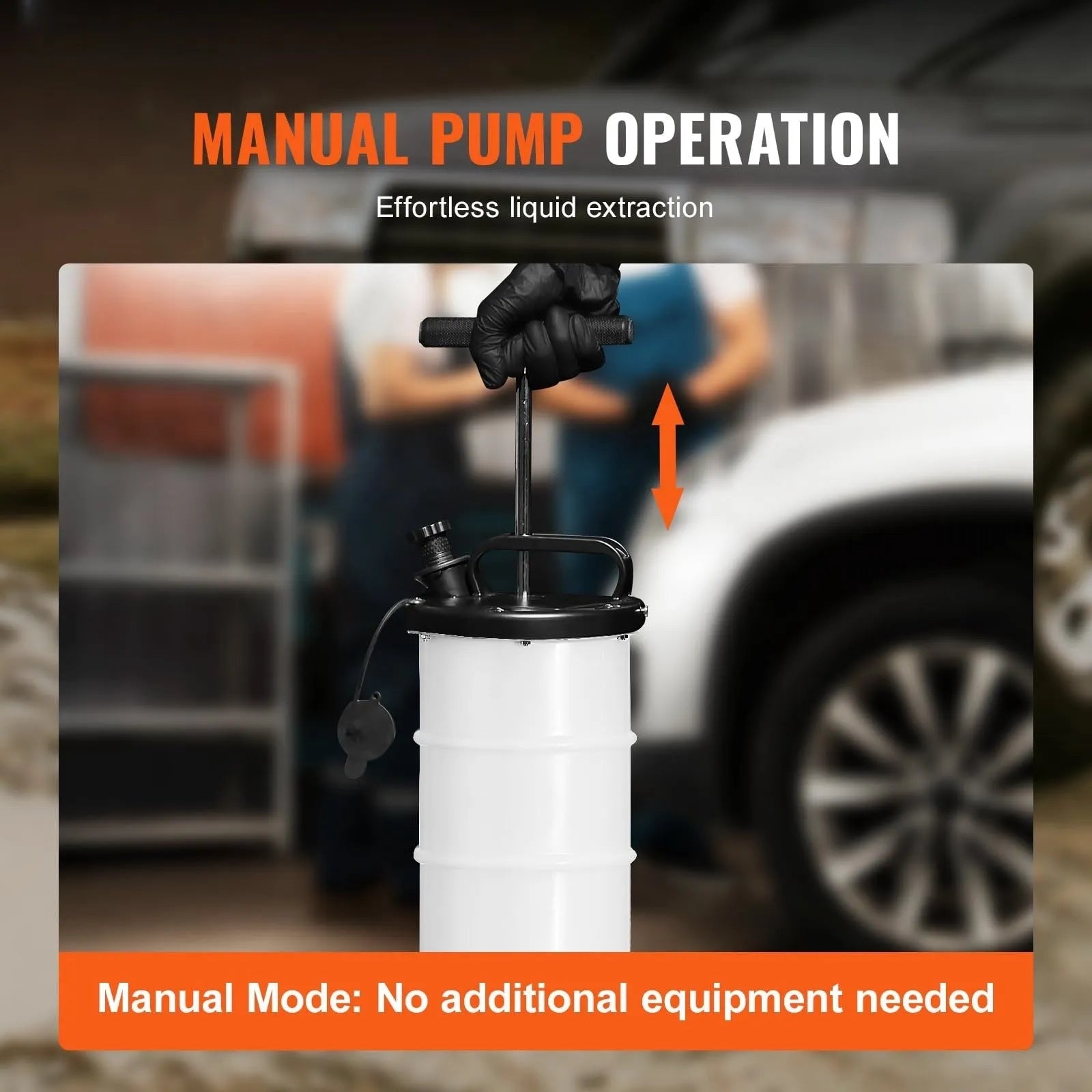 White and black portable manual oil-pumping machine with PP body, 6.5 litre capacity, and hand pump lever