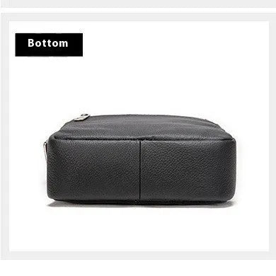 Men's black genuine leather shoulder bag with sewing thread detail, standard size