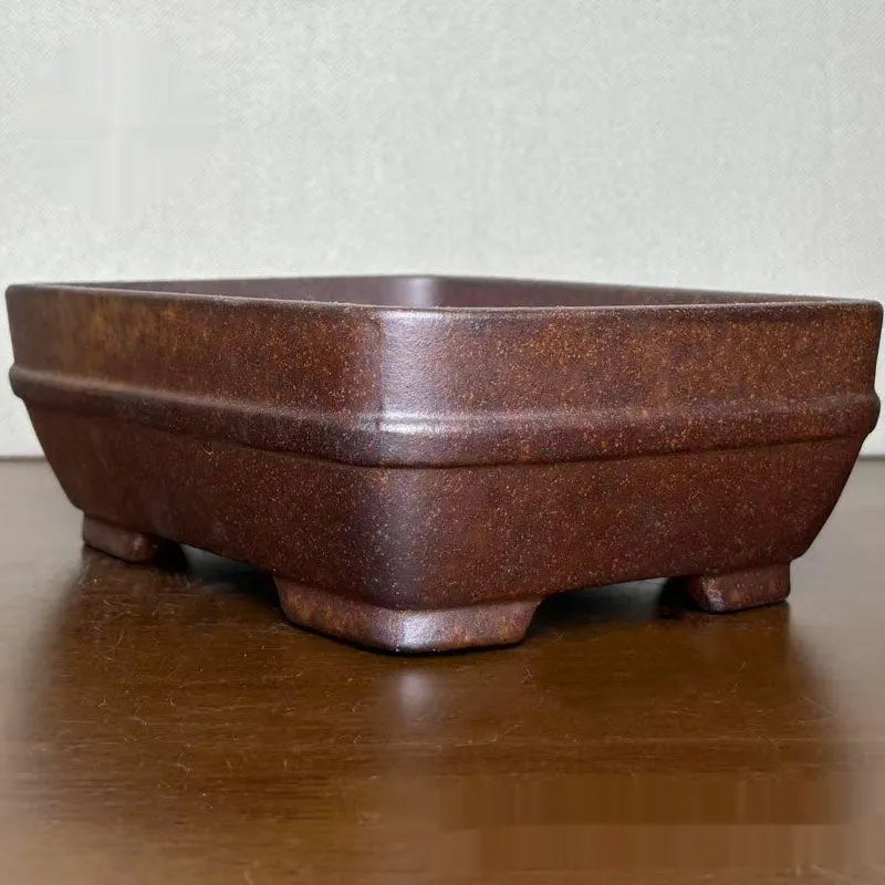 Handmade stoneware rectangular bonsai flower pot light brown high temperature fired