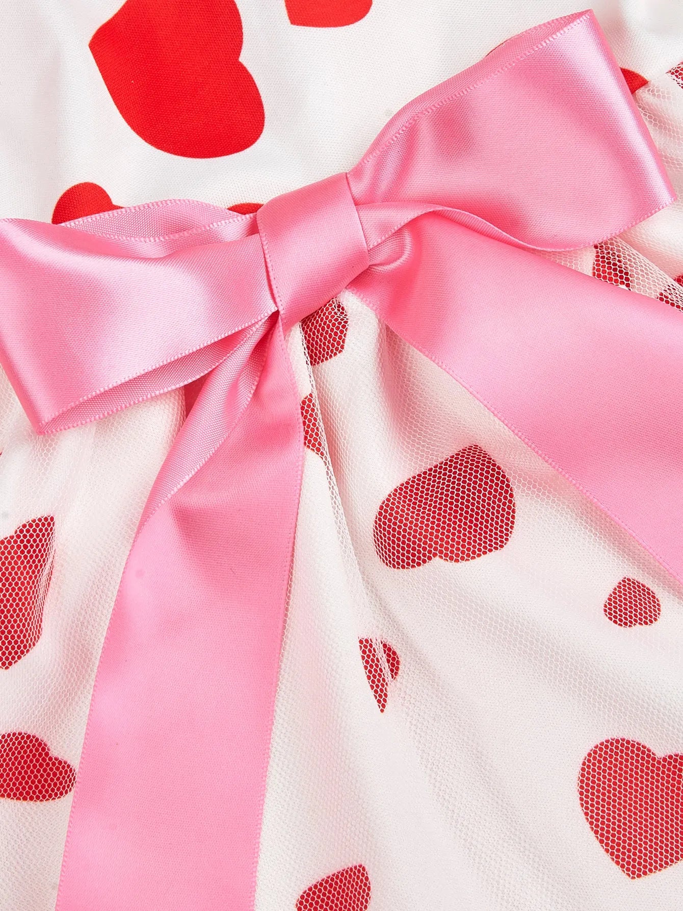 Pet dog or cat wearing full printed Valentine's Day love dress in white, polyester princess style, side view