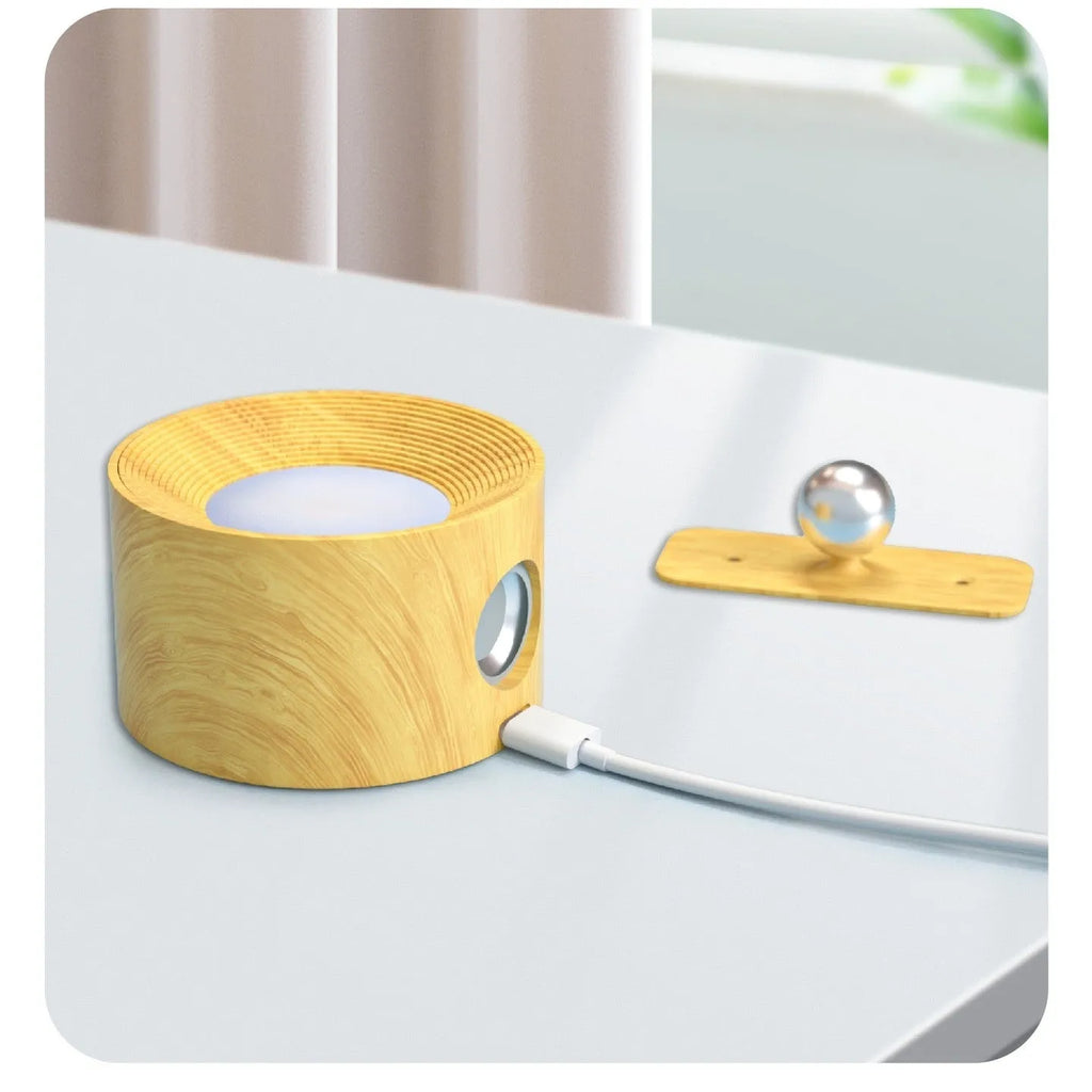 Circular wood grain wiring-free magnetic suction night light with remote control and base