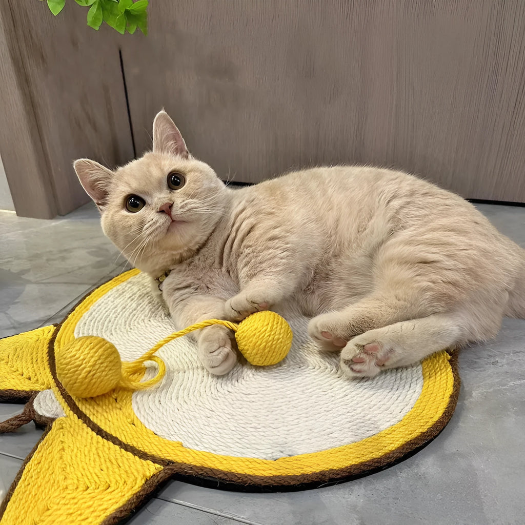Yellow Corgi pattern sisal cat scratching board with wall hooks and anti-slip base
