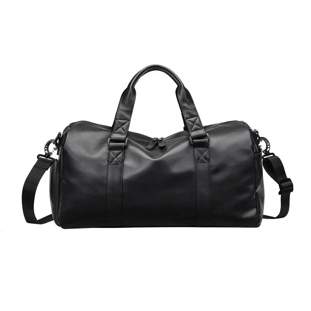 Chaomen black PU leather fitness bag 50cm wide with soft handle and shoulder strap
