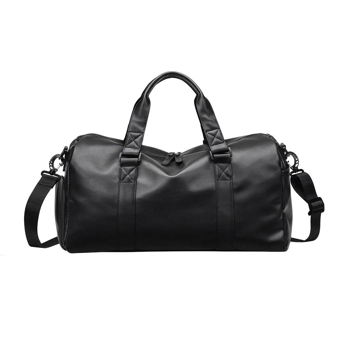 Chaomen black PU leather fitness bag 50cm wide with soft handle and shoulder strap