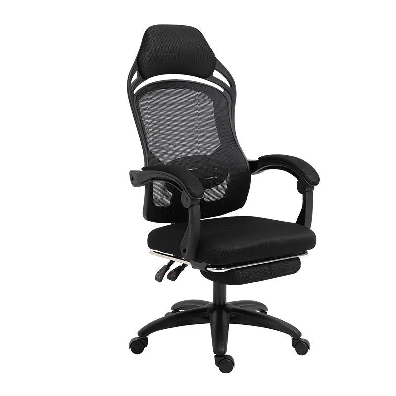 Rotating black computer gaming chair with linkage armrests and high resilience sponge seat cushion