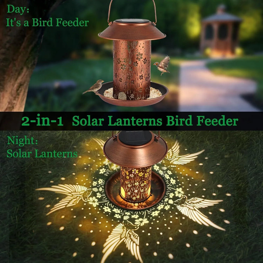 Solar-powered iron art hummingbird bird feeder lamp for outdoor garden lighting