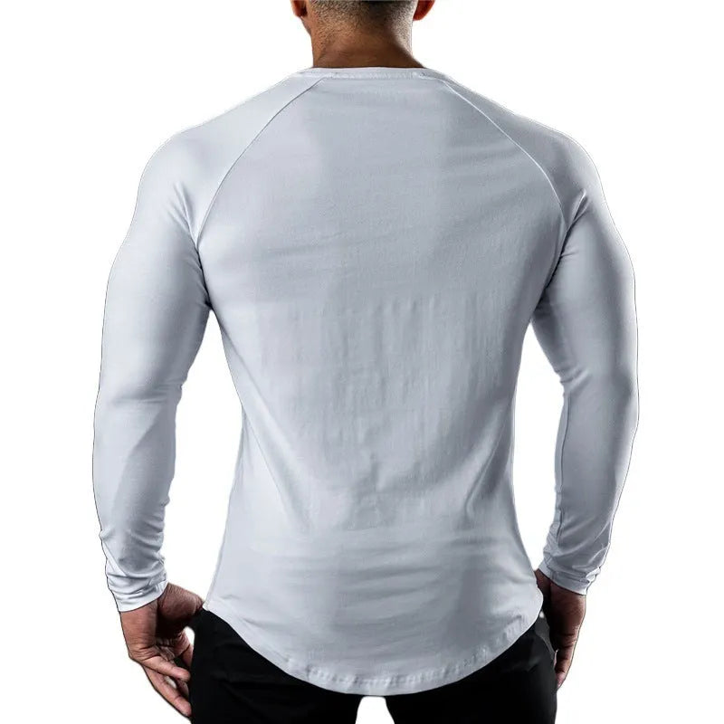 Men's tight long sleeve cotton sports t-shirt in Army Green colour