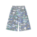 Camouflage pattern cotton cropped workwear trousers with straight leg and pockets on a mannequin