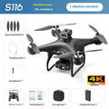 Black HD brushless motor UAV drone with four-side obstacle avoidance and camera, remote control beside it.