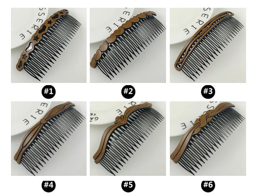 Retro Korean hair comb in plastic and resin, women's wavy styling, 10-piece set with colour options A1 to A10
