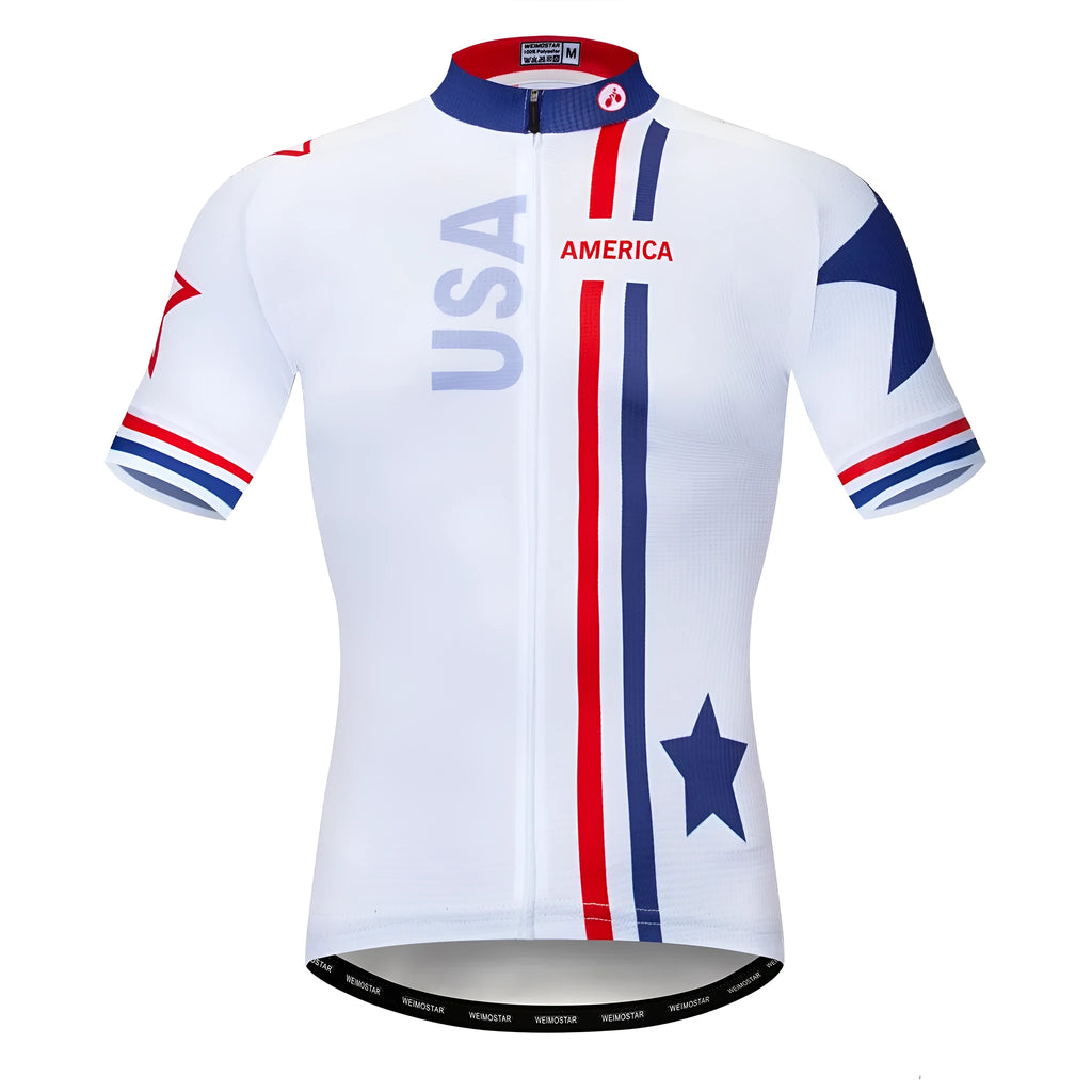 Men's long sleeve cycling jersey in Coolmax polyester fabric for quick-dry summer riding