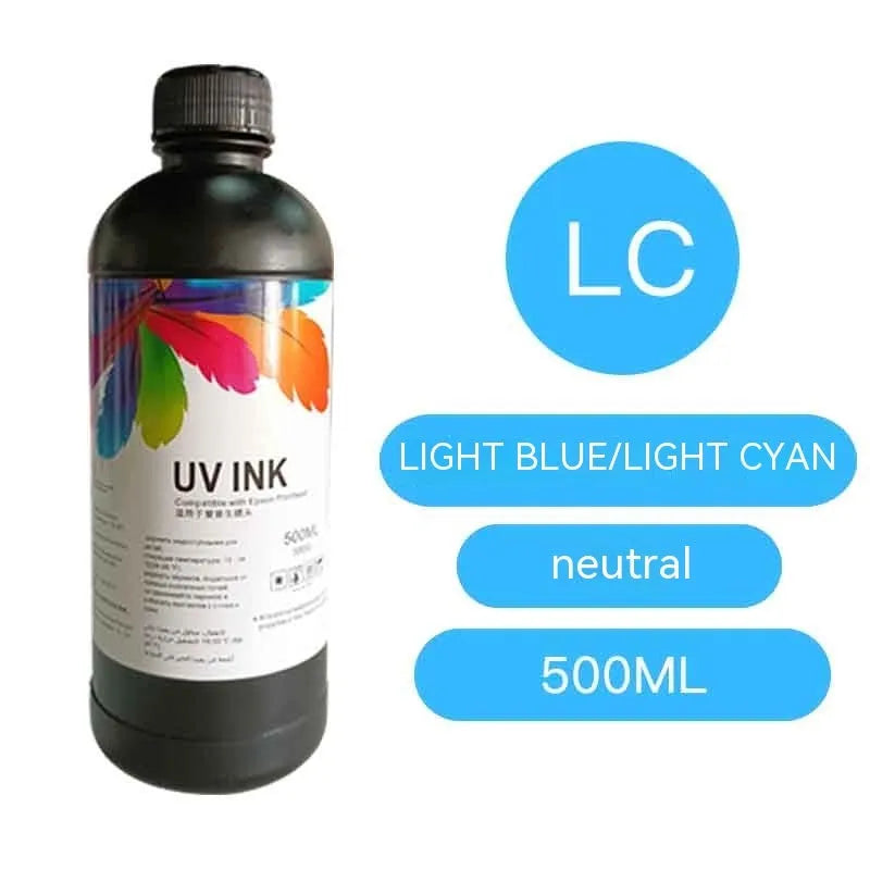 500ml bottle of Epson compatible UV printer ink for XP600 TX800 models in multiple colour options.