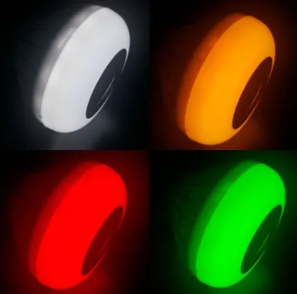 White Bluetooth speaker LED light bulb with E27 base showing multicolour RGB lighting