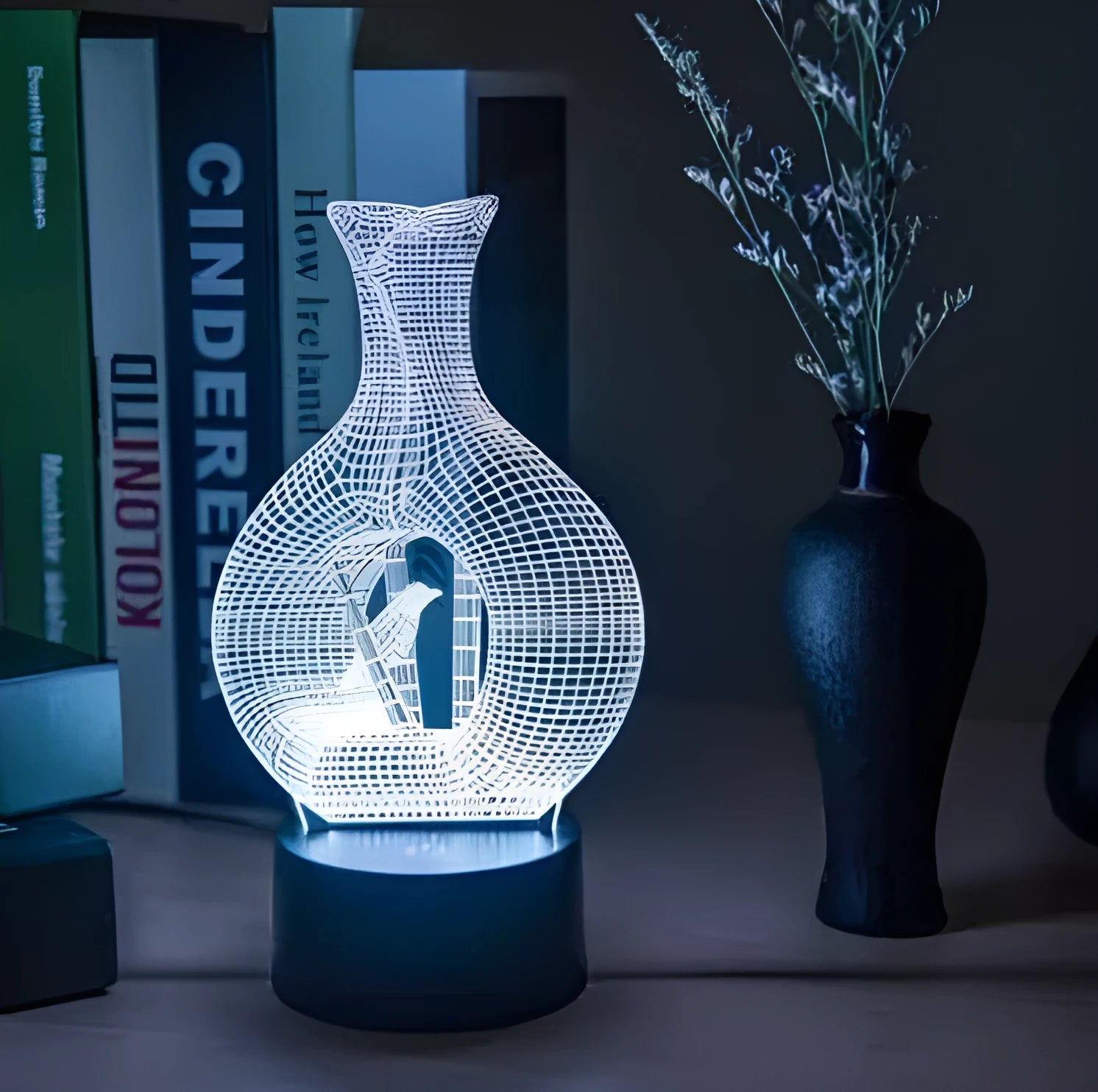 Creative 3D acrylic LED night light with colour-changing modes on an ABS base.