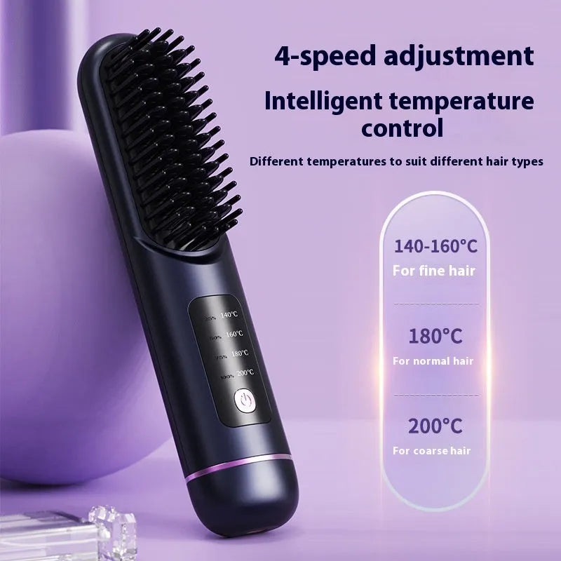 Portable negative ion hair comb in white, dark blue or grey colours with USB charging cable
