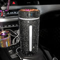 Diamond design car humidifier with LED lights showing 15cm size and USB power port