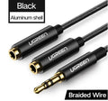 20cm black 3.5mm earphone replacement cable with gold-plated connectors and TPE outer sleeve
