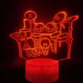 3D acrylic drum kit night light with remote control showing seven colour options