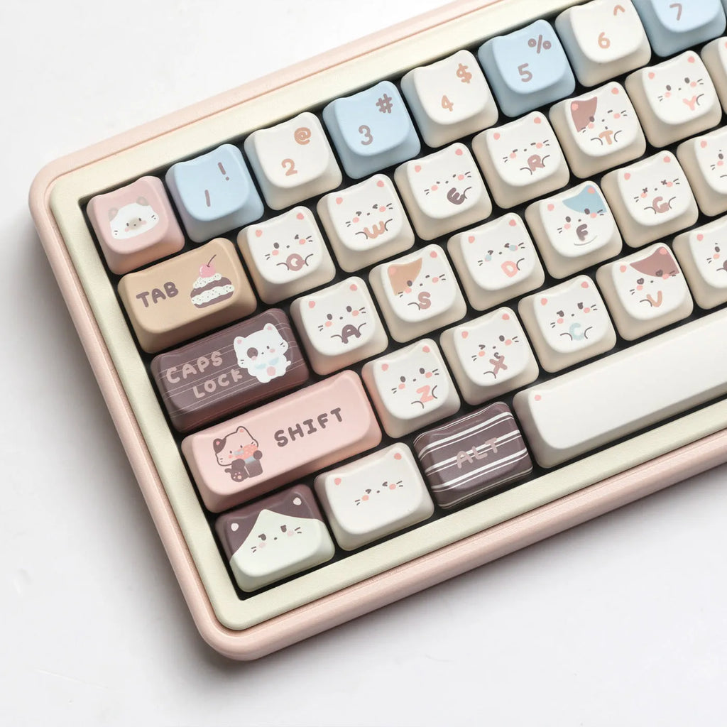 High Sea Salt Cat themed PBT plastic key cap set for mechanical keyboards, showing full layout with coloured keys.