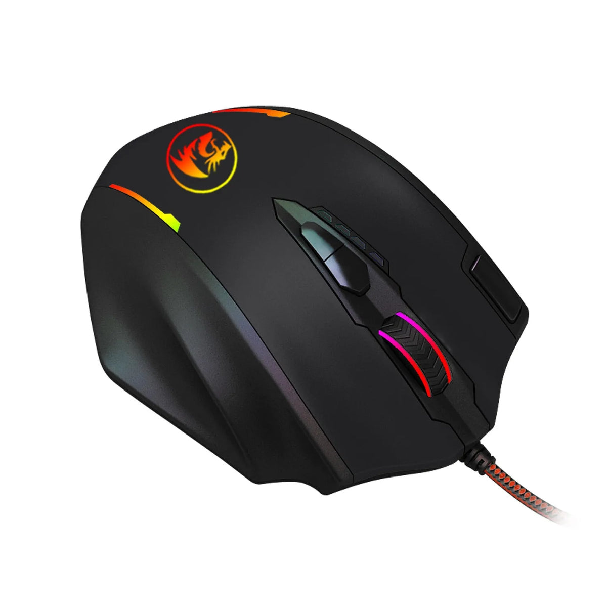 Redragon M908 One-Hander Macro Defines gaming mouse in black with ergonomic leather grip and side button cluster