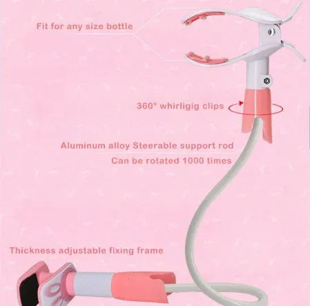 Blue extended baby feeding bracket at 1.05 metres height holding a bottle.
